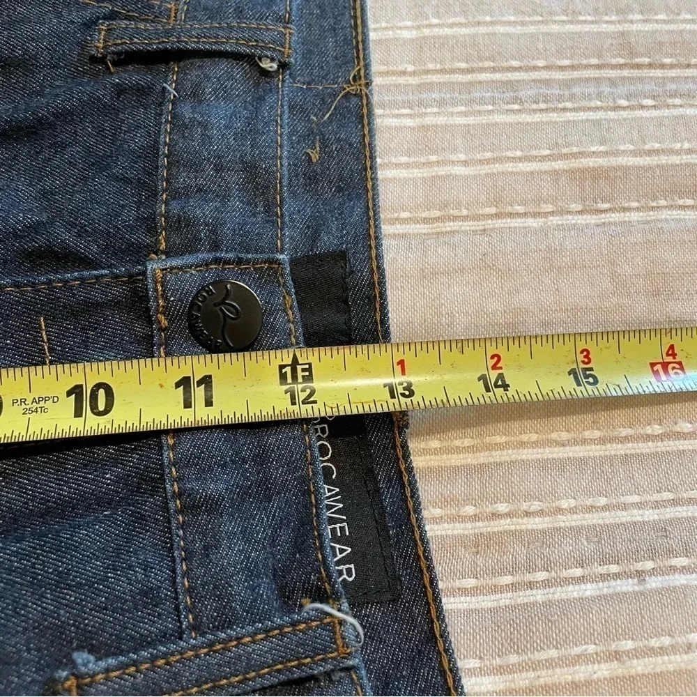 Rocawear Men’s Dark Wash Back Pocket Flap Straight Leg Jeans 38x34